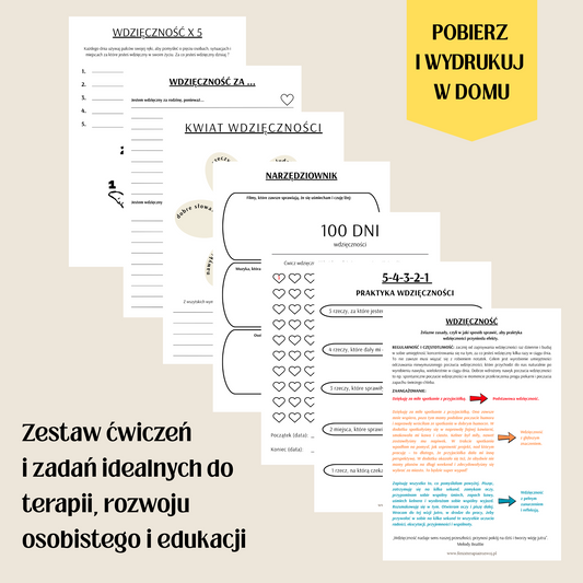WDZIĘCZNOŚĆ - arkusze pracy do samodzielnego wydruku