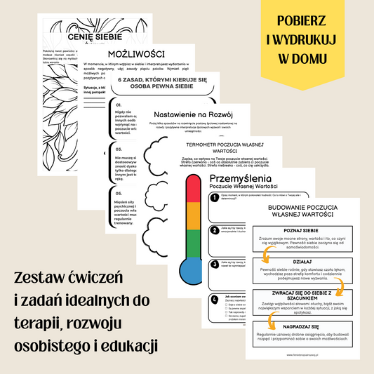 PEWNOŚĆ SIEBIE - arkusze pracy do samodzielnego wydruku